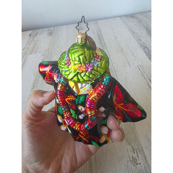 Vintage radko Tahitian tux lei Hawaiian shirt RARE flower ornament glass Xmas tr - Picture 9 of 10